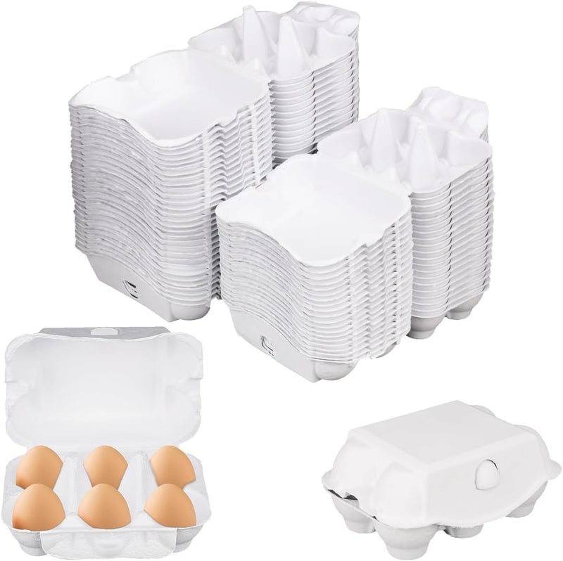 IHDYPPEW 50 Pack Egg Baskets, Half Dozen Egg Cartons, Paper Egg Cartons, Egg Holder Hold 6 Eggs each for Safe Storage, Transport & Display - Ideal for Farm Fresh Eggs, Crafts, White(Standard Size) - Image 1